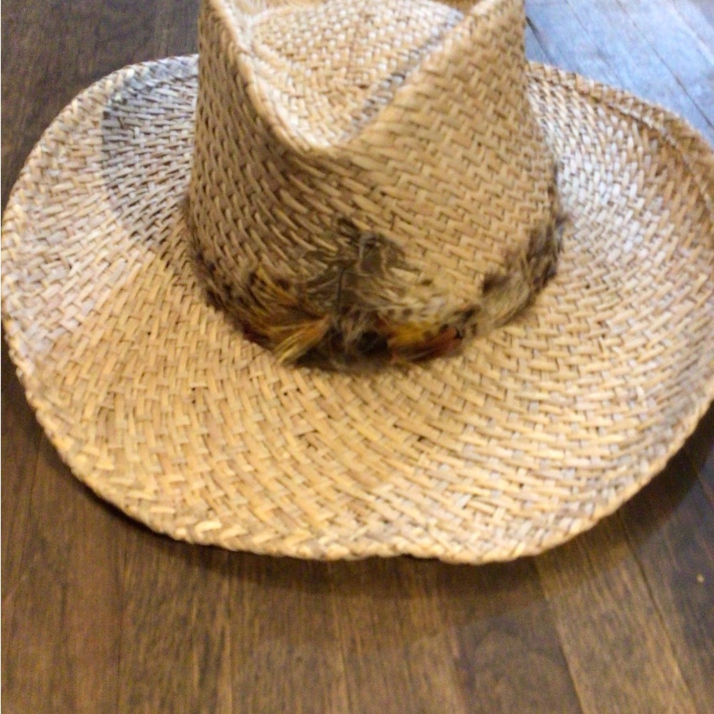 NEW! Rare Wyeth Natural Straw Fedora Hat with Feather Trim